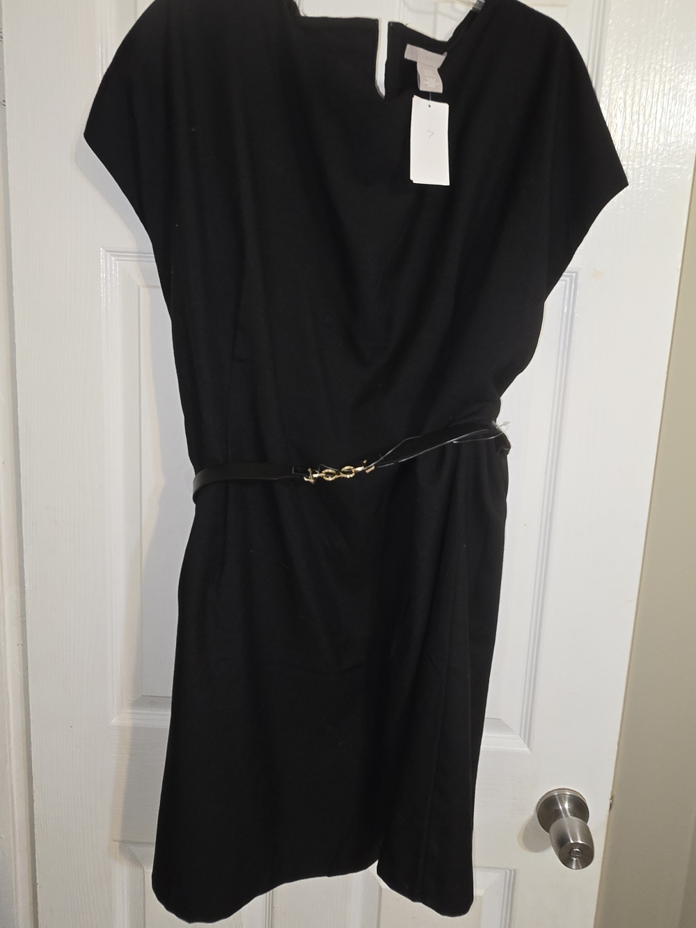 H&M Black Midi Dress with Slim Gold-Accent Belt